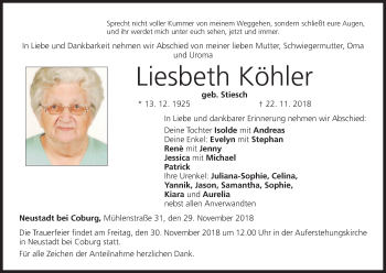 Anzeige von Liesbeth Köhler von MGO