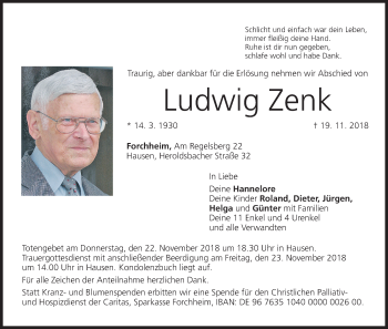 Anzeige von Ludwig Zenk von MGO