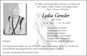 Anzeige von Lydia Gensler von MGO