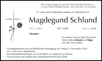 Anzeige von Magdegund Schlund von MGO