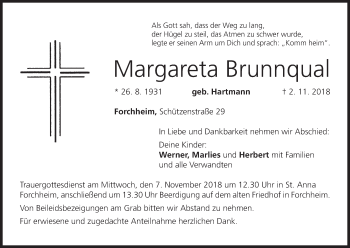 Anzeige von Margareta Brunnqual von MGO