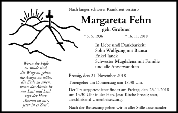 Anzeige von Margareta Fehn von MGO
