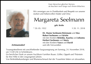 Anzeige von Margareta Seelmann von MGO