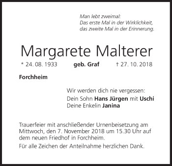Anzeige von Margarete Malterer von MGO