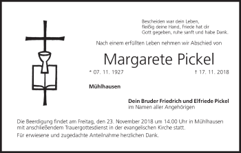 Anzeige von Margarete Pickel von MGO