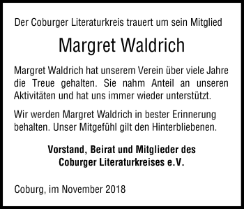 Anzeige von Margret Waldrich von MGO