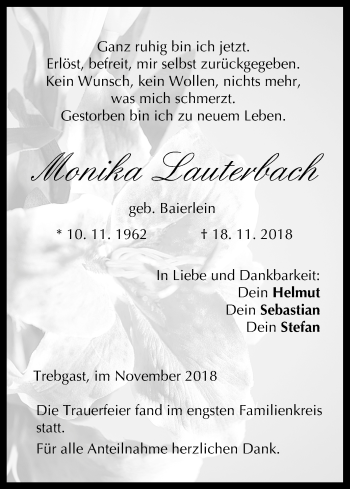 Anzeige von Monika Lauterbach von MGO