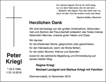 Anzeige von Peter Kriegl von MGO