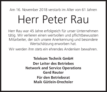 Anzeige von Peter Rau von MGO