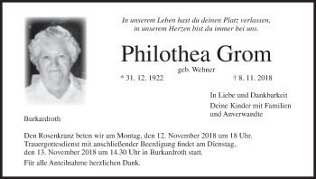 Anzeige von Philothea Grom von MGO