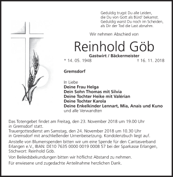 Anzeige von Reinhold Göb von MGO