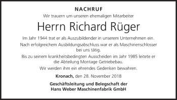 Anzeige von Richard Rüger von MGO