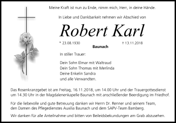 Anzeige von Robert Karl von MGO
