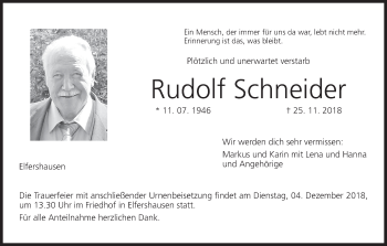 Anzeige von Rudolf Schneider von MGO