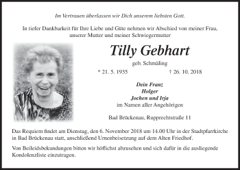 Anzeige von Tilly Gehhart von MGO