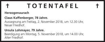 Anzeige von Totentafel vom 01.11.2018 von MGO