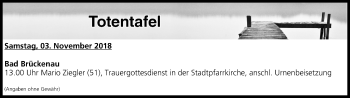 Anzeige von Totentafel vom 03.11.2018 von MGO