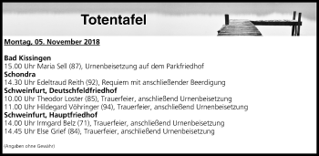 Anzeige von Totentafel vom 05.11.2018 von MGO