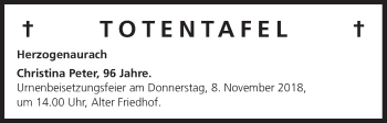 Anzeige von Totentafel vom 06.11.2018 von MGO