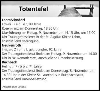 Anzeige von Totentafel vom 07.11.2018 von MGO