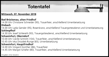 Anzeige von Totentafel vom 07.11.2018 von MGO