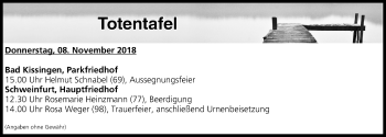 Anzeige von Totentafel vom 08.11.2018 von MGO