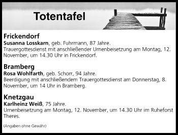Anzeige von Totentafel vom 08.11.2018 von MGO
