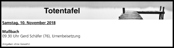 Anzeige von Totentafel vom 10.11.2018 von MGO