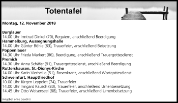 Anzeige von Totentafel vom 12.11.2018 von MGO