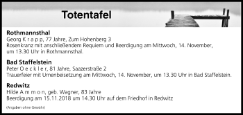 Anzeige von Totentafel vom 13.11.2018 von MGO