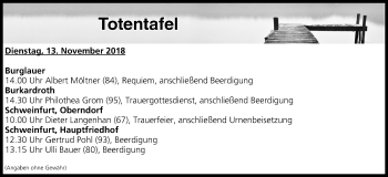 Anzeige von Totentafel vom 13.11.2018 von MGO