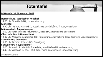 Anzeige von Totentafel vom 14.11.2018 von MGO