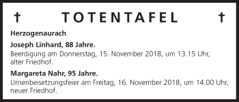 Anzeige von Totentafel vom 14.11.2018 von MGO