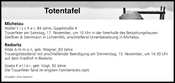 Anzeige von Totentafel vom 14.11.2018 von MGO