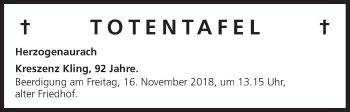 Anzeige von Totentafel vom 15.11.2018 von MGO