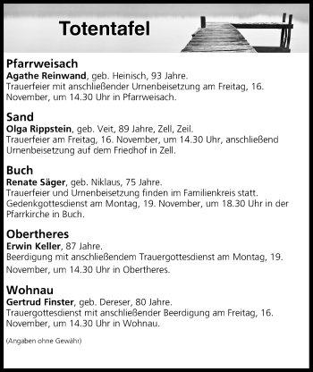 Anzeige von Totentafel vom 15.11.2018 von MGO