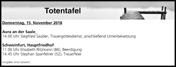 Anzeige von Totentafel vom 15.11.2018 von MGO