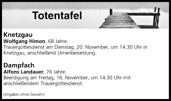 Anzeige von Totentafel vom 16.11.2018 von MGO