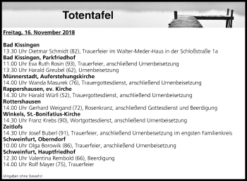 Anzeige von Totentafel vom 16.11.2018 von MGO