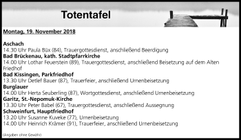 Anzeige von Totentafel vom 19.11.2018 von MGO