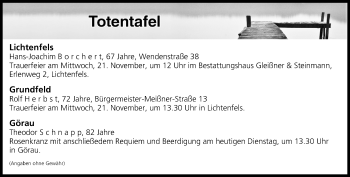 Anzeige von Totentafel vom 20.11.2018 von MGO