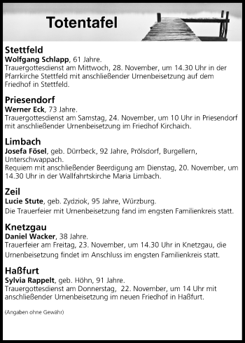 Anzeige von Totentafel vom 20.11.2018 von MGO