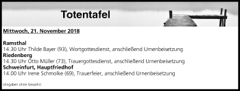 Anzeige von Totentafel vom 21.11.2018 von MGO