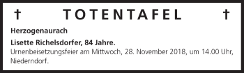 Anzeige von Totentafel vom 24.11.2018 von MGO