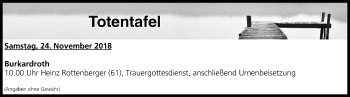 Anzeige von Totentafel vom 24.11.2018 von MGO