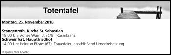 Anzeige von Totentafel vom 26.11.2018 von MGO