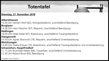 Anzeige von Totentafel vom 27.11.2018 von MGO