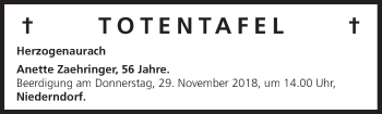 Anzeige von Totentafel vom 27.11.2018 von MGO