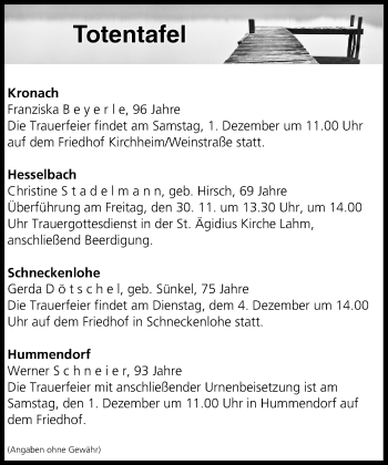 Anzeige von Totentafel vom 30.11.2018 von MGO