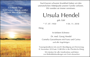 Anzeige von Ursula Hendel von MGO